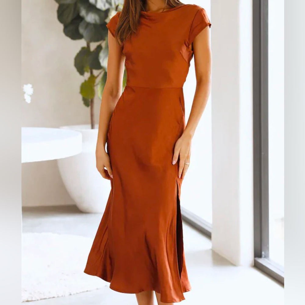IVANA SATIN TWIST BACK CUTOUT MIDI DRESS